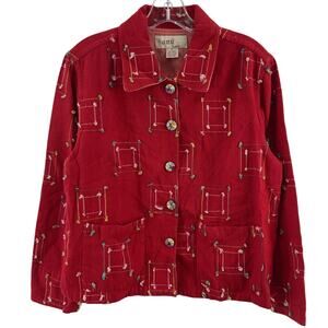 Anii Vintage Red Cotton Button-Up Basic Jacket Women's Size Small Preowned